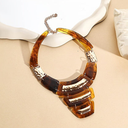 Pink Marble Geometric Statement Necklace
