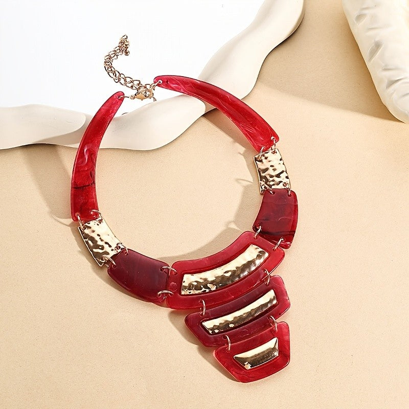 Pink Marble Geometric Statement Necklace