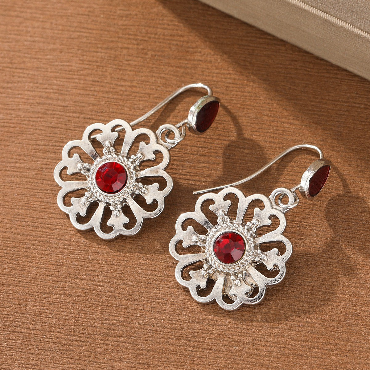 Red Zircon Flower Drop Earrings