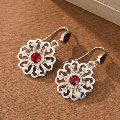 Red Zircon Flower Drop Earrings