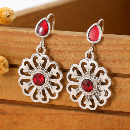 Red Zircon Flower Drop Earrings