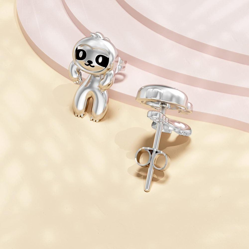 Silver-Tone Sloth Stud Earrings