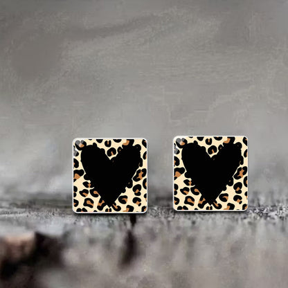 Leopard Print Heart Square Stud Earrings