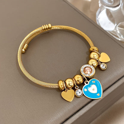 Blue Enamel Heart Charm Bracelet