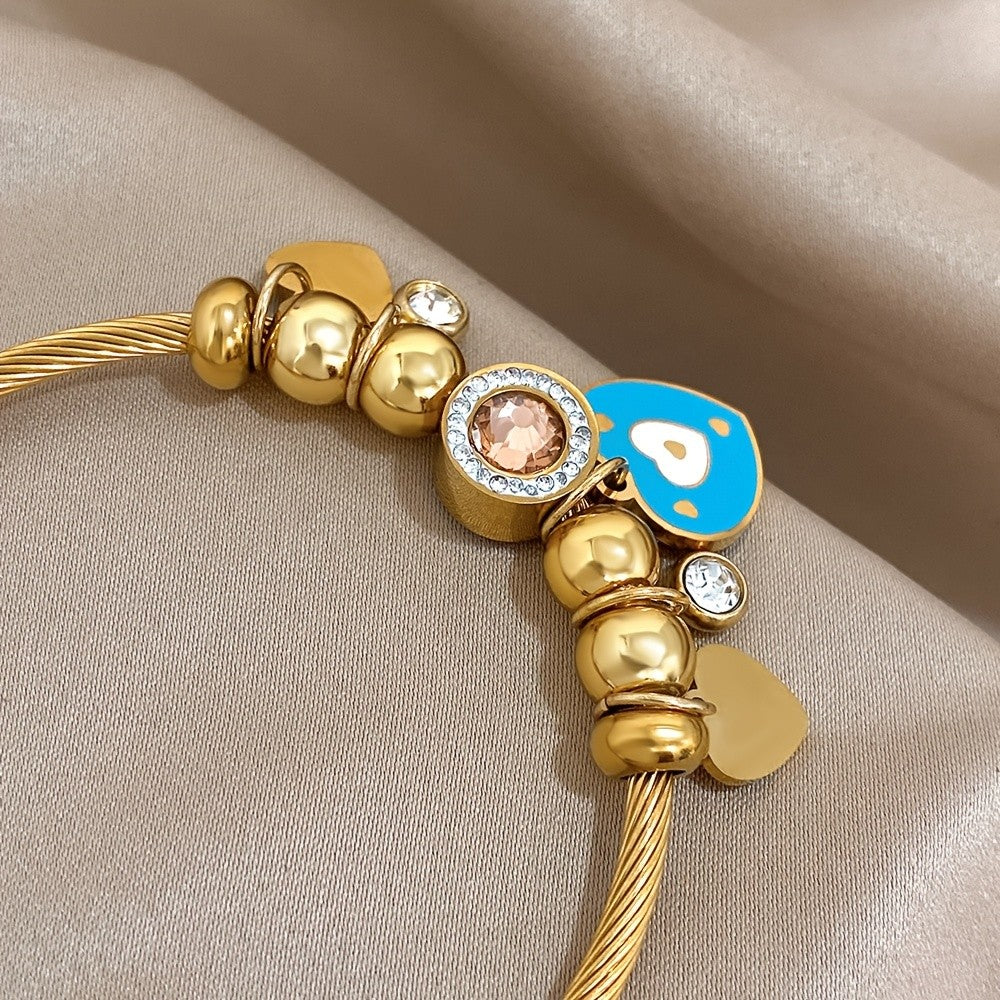 Blue Enamel Heart Charm Bracelet