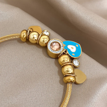 Blue Enamel Heart Charm Bracelet