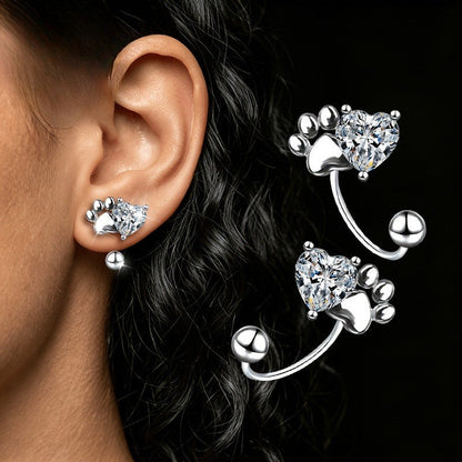 Crystal Paw Heart Earrings