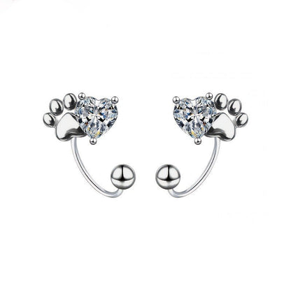 Crystal Paw Heart Earrings