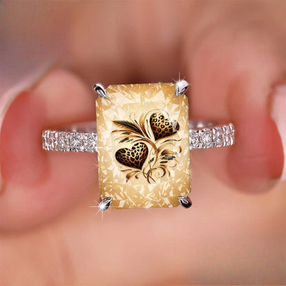 Leopard Heart Scrollwork Square Ring