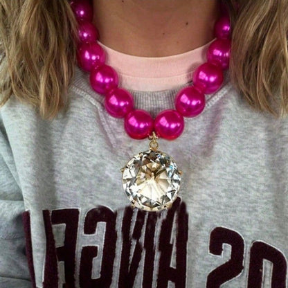 Pink Bead Crystal Pendant Necklace