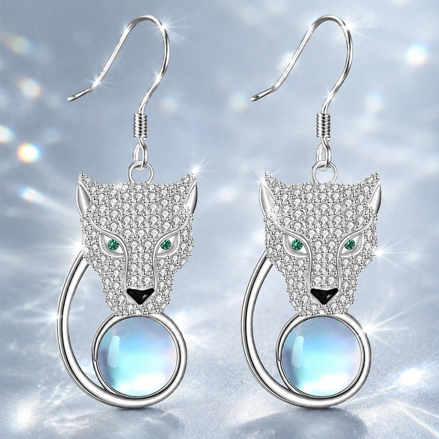 Crystal Wolf Face Drop Earrings