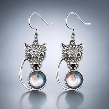 Crystal Wolf Face Drop Earrings