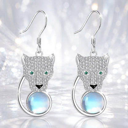 Crystal Wolf Face Drop Earrings