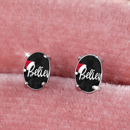 Believe Santa Hat Oval Earrings
