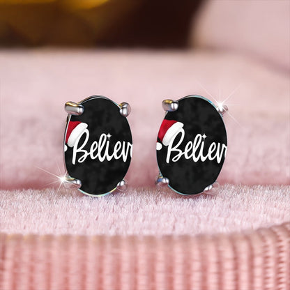 Believe Santa Hat Oval Earrings