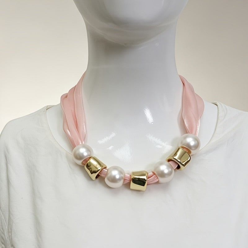 Black Ribbon Pearl Tie Necklace