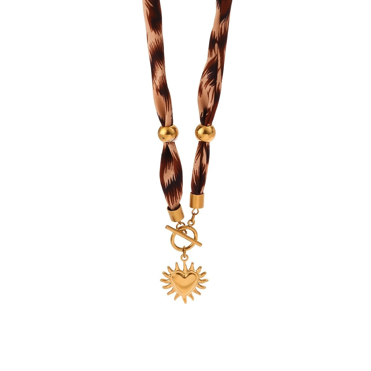 Leopard Print Sunburst Heart Necklace