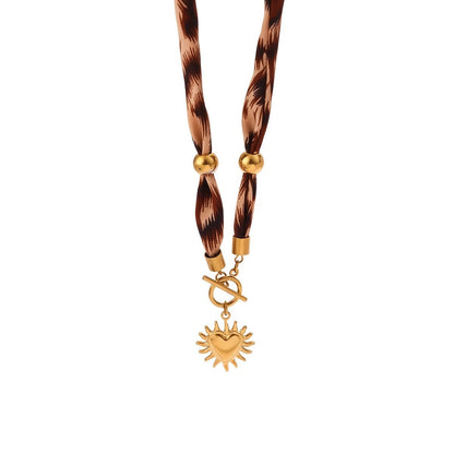 Leopard Print Sunburst Heart Necklace
