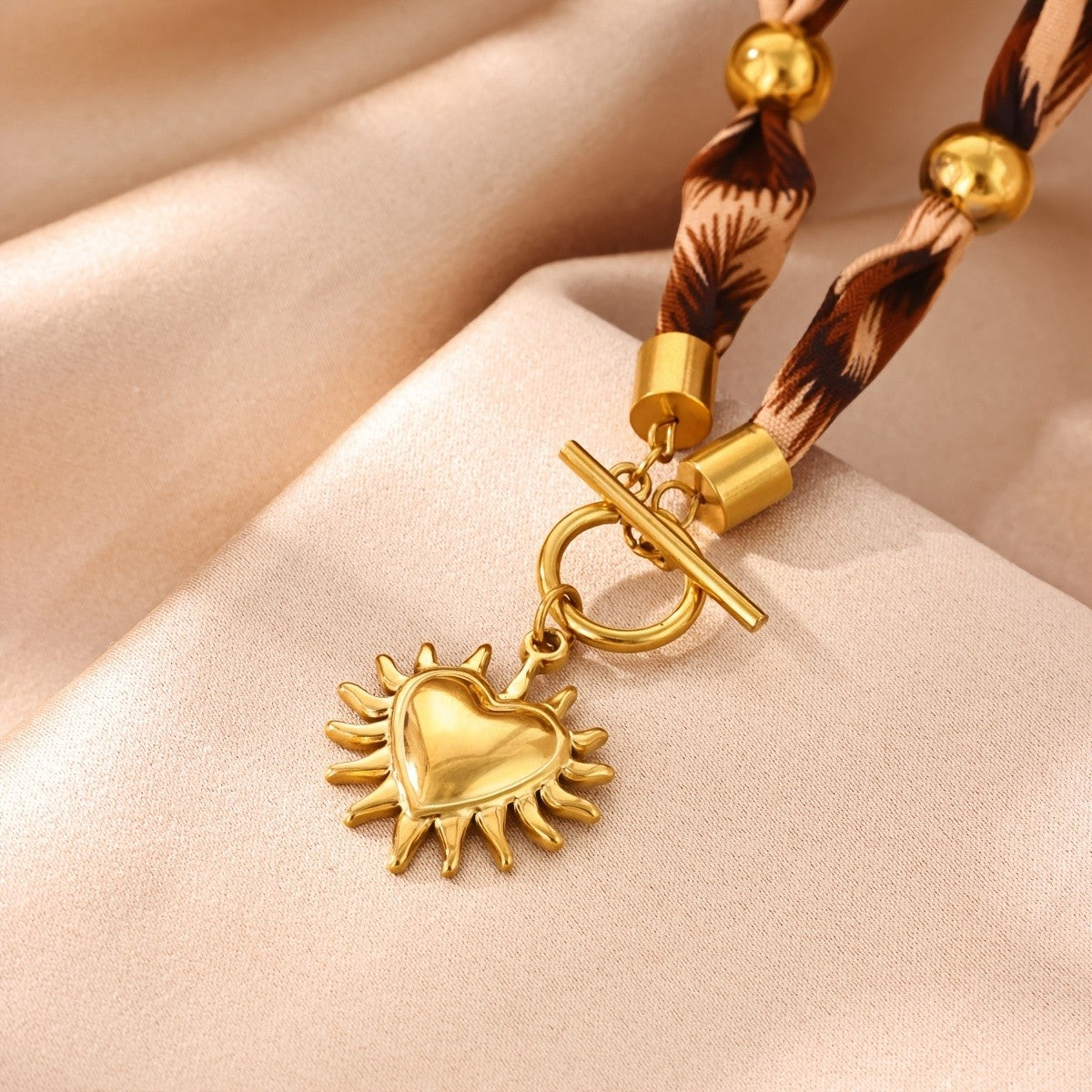 Leopard Print Sunburst Heart Necklace