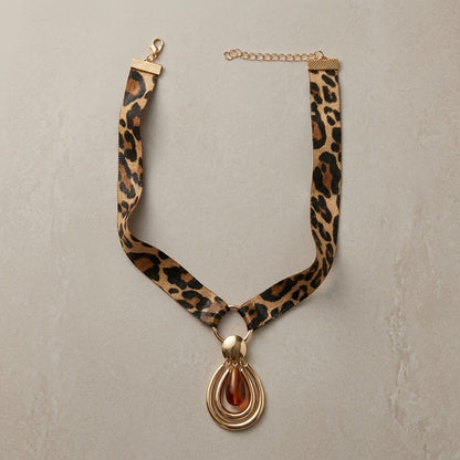 Leopard Ribbon Teardrop Necklace