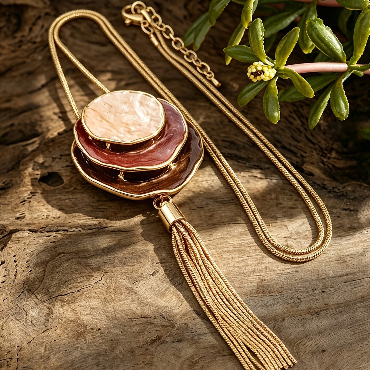 Amber Enamel Tassel Necklace & Earring Set