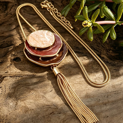 Amber Enamel Tassel Necklace & Earring Set