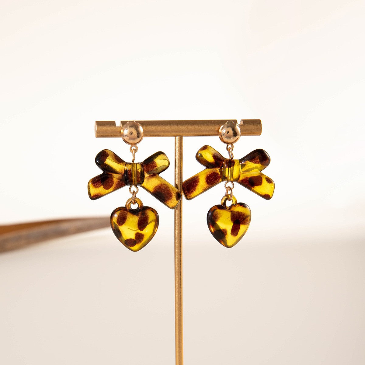 Tortoise Bow & Heart Drop Earrings