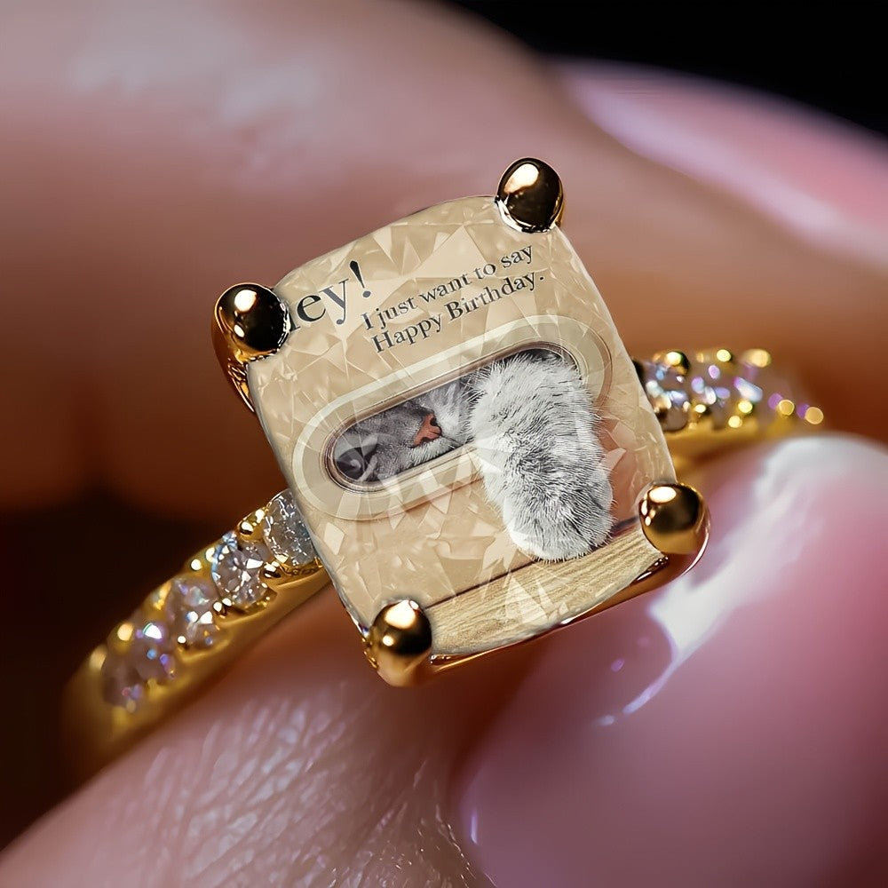 Cat Square Statement Ring