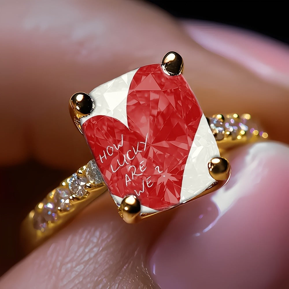 Red Heart Square Ring