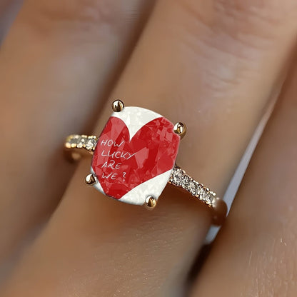 Red Heart Square Ring