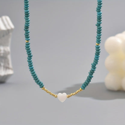 Turquoise Bead Heart Necklace