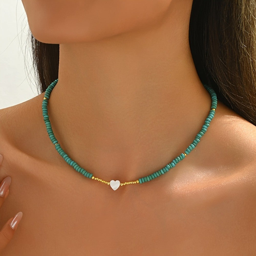 Turquoise Bead Heart Necklace