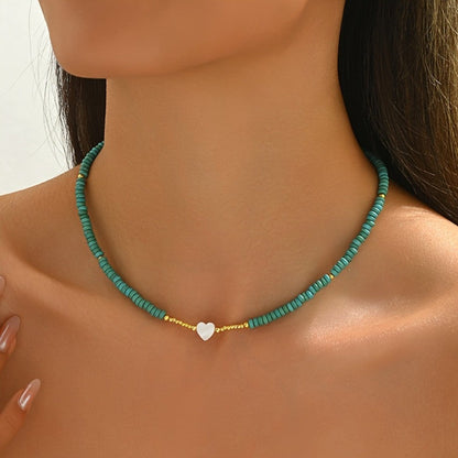 Turquoise Bead Heart Necklace
