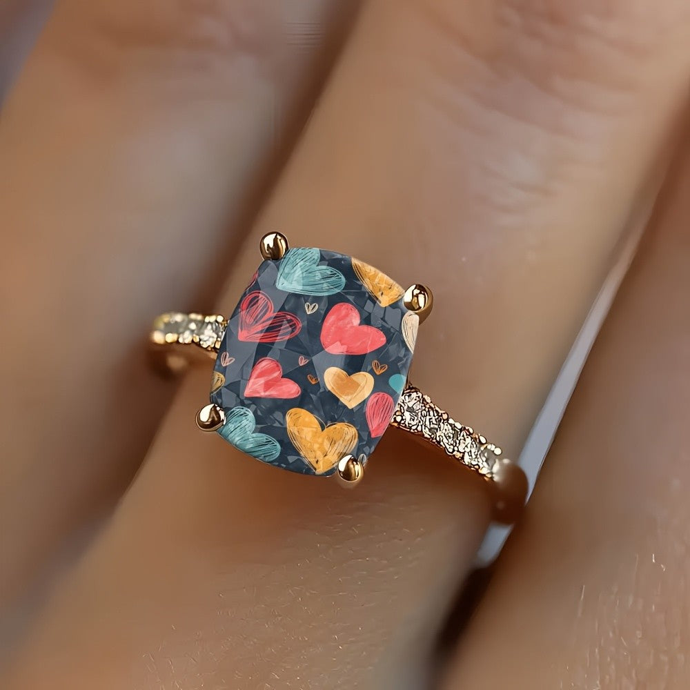 Colorful Sketch Hearts Square Ring
