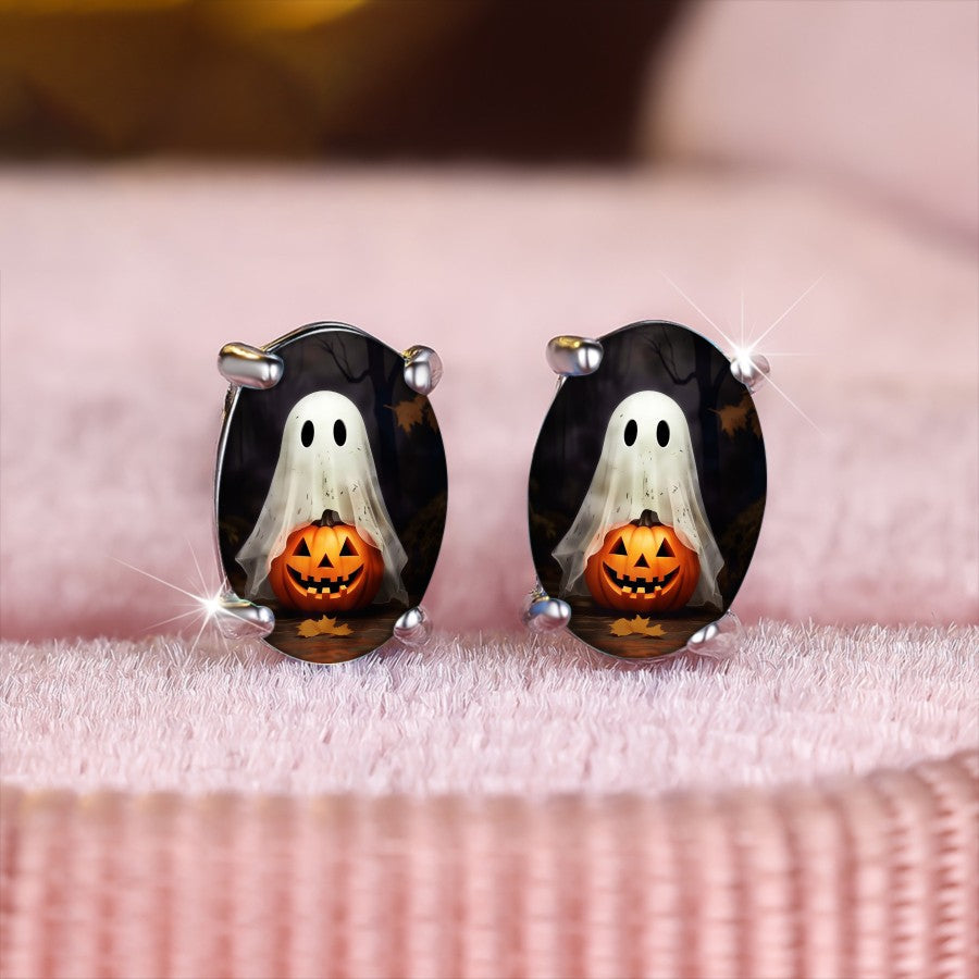 Ghost and Pumpkin Oval Earrings