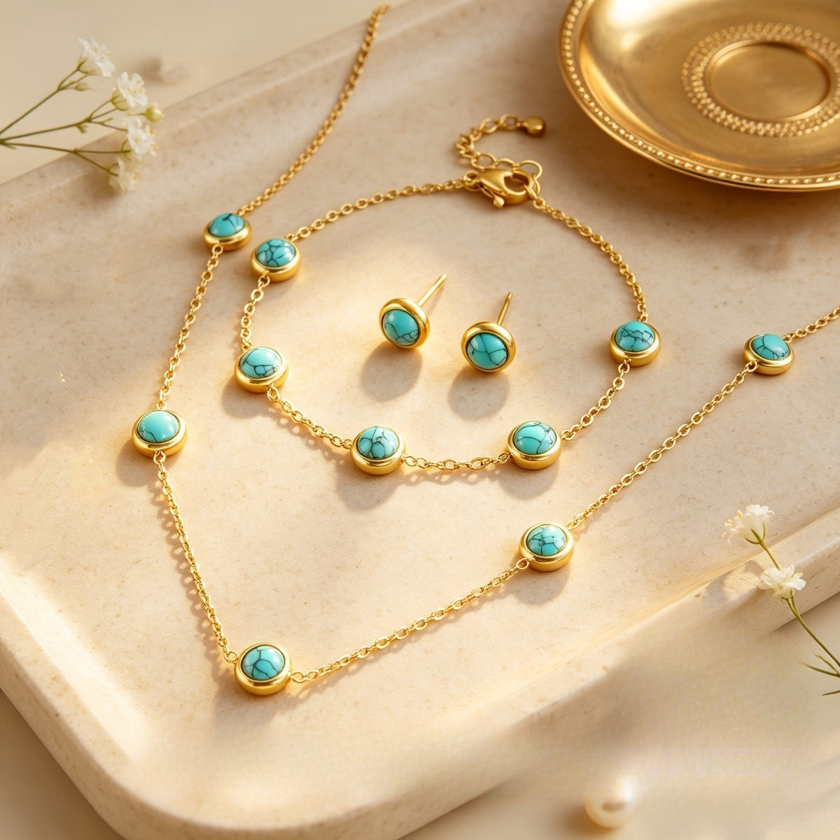 Round Turquoise Bead Jewelry Set