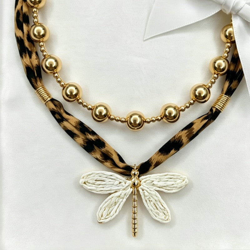 Leopard Dragonfly Layered Necklace