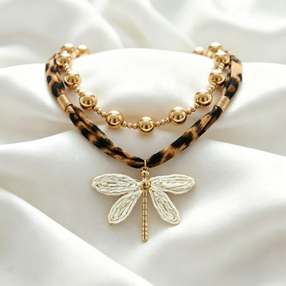 Leopard Dragonfly Layered Necklace