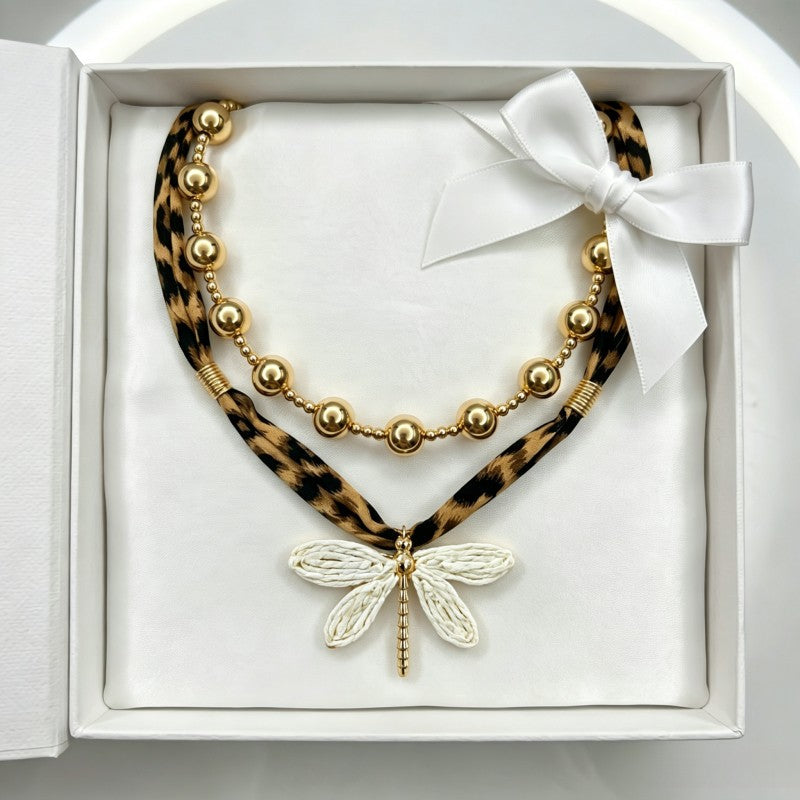 Leopard Dragonfly Layered Necklace