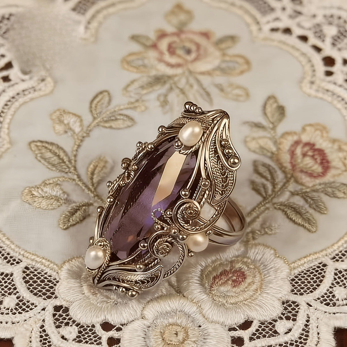Amethyst Marquise Filigree Ring