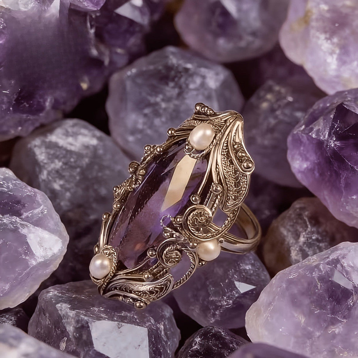 Amethyst Marquise Filigree Ring