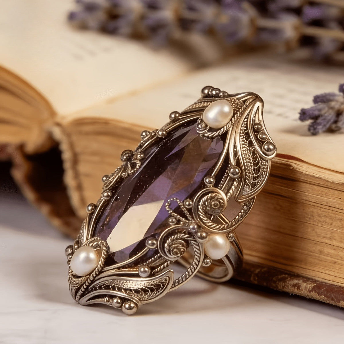 Amethyst Marquise Filigree Ring