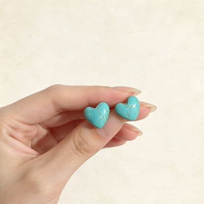 Synthetic Turquoise Heart Stud Earrings