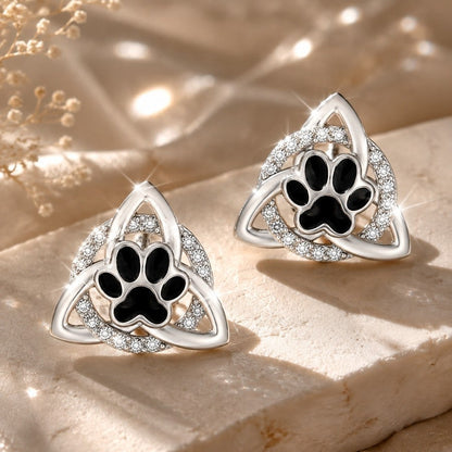 Black Paw Triangle Stud Earrings