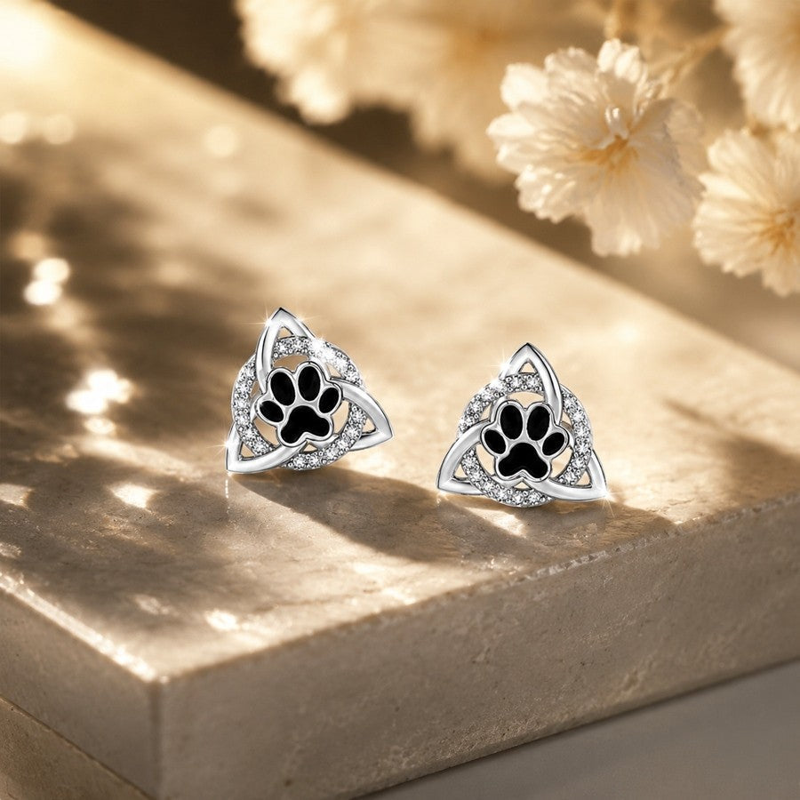 Black Paw Triangle Stud Earrings
