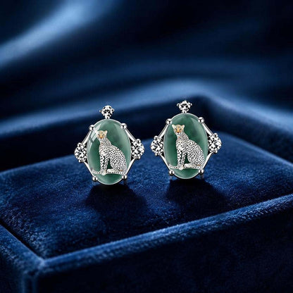 Green Cheetah Oval Stud Earrings
