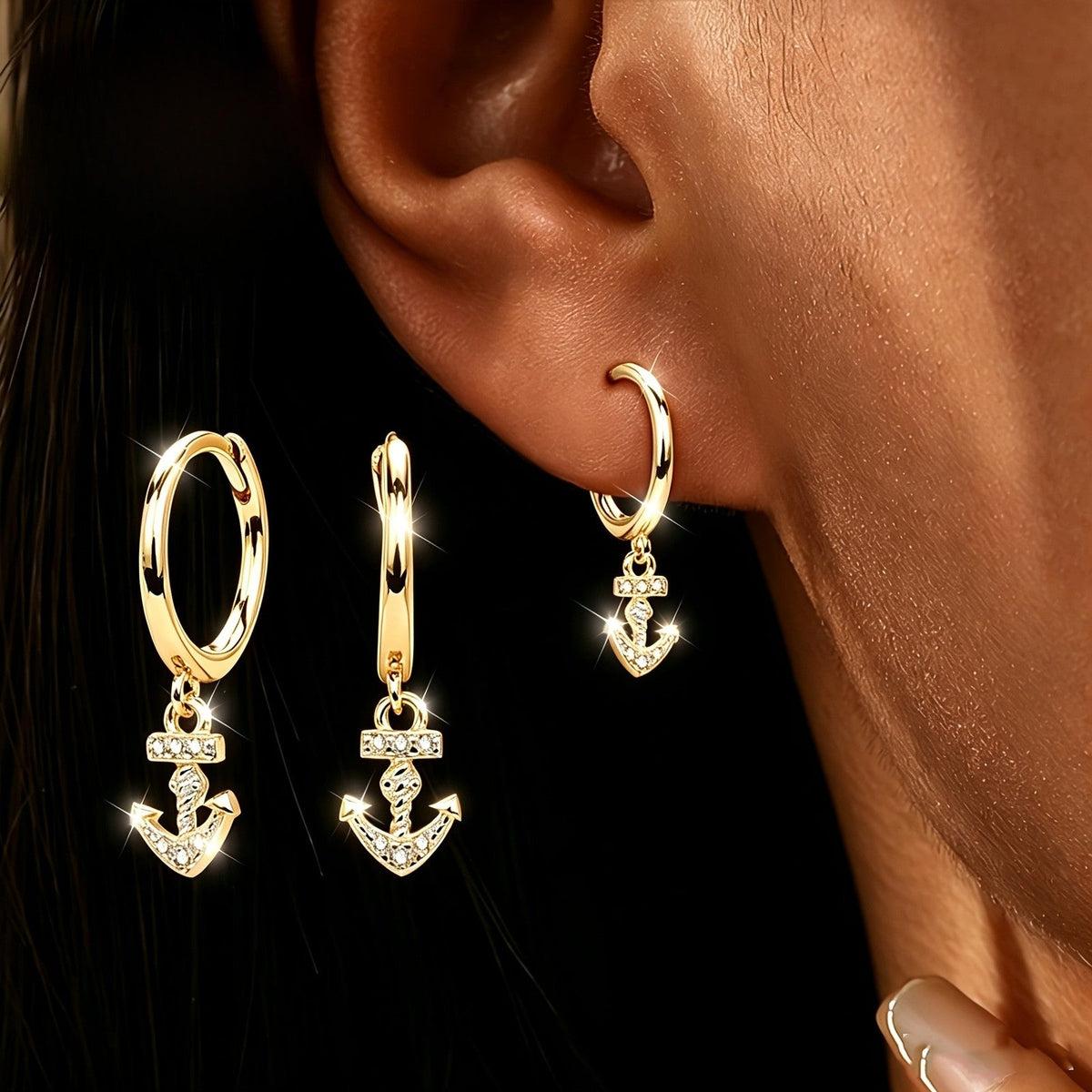 Crystal Anchor Hoop Earrings