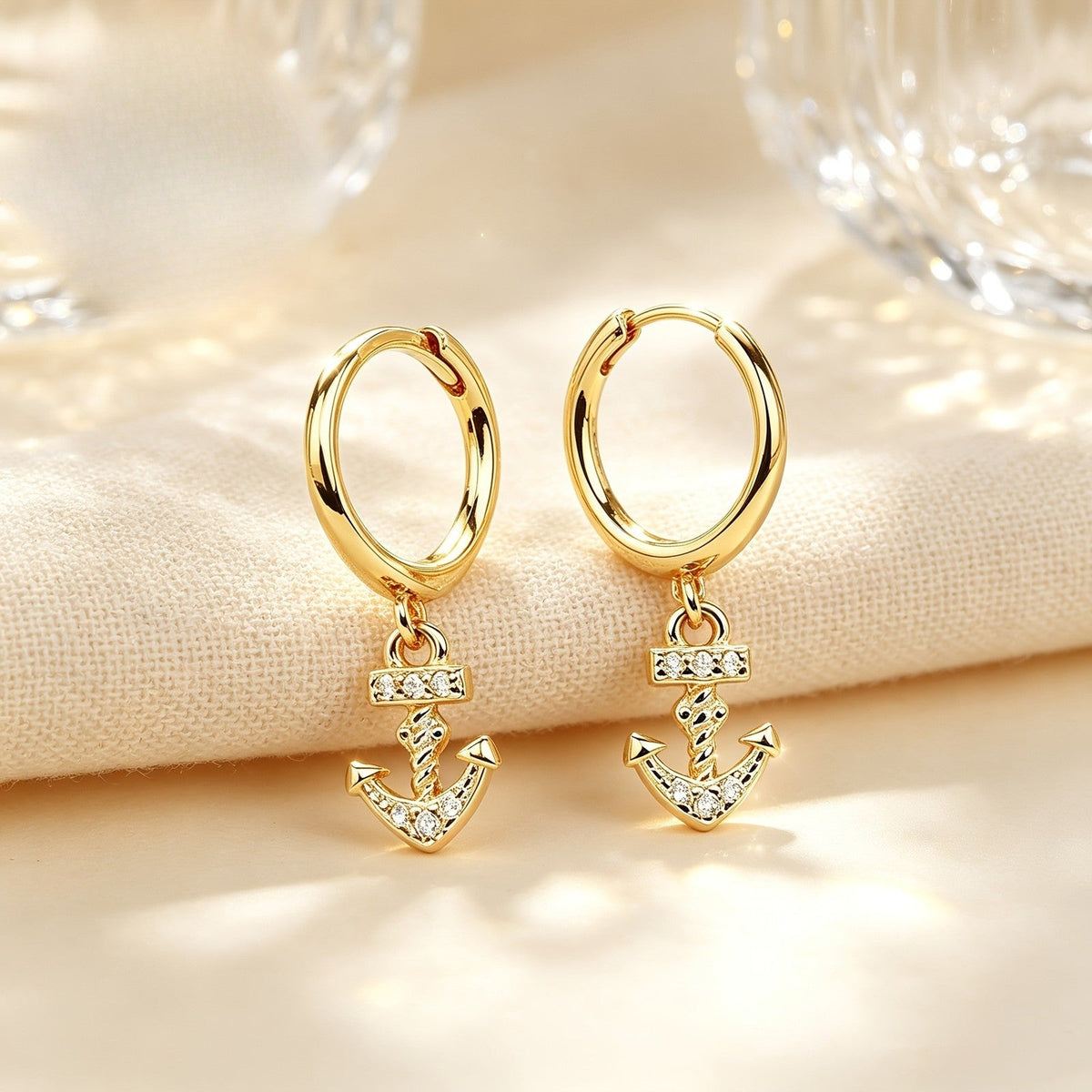 Crystal Anchor Hoop Earrings