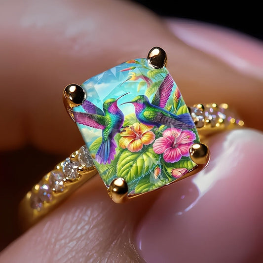 Tropical Hummingbird Square Ring
