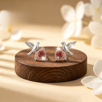 Bird & Rose Stud Earrings